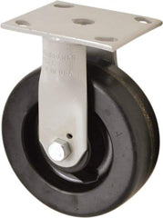 Fairbanks - 6" Diam x 2" Wide x 7-1/2" OAH Top Plate Mount Rigid Caster - Rubber Mold on 70 Durometer, 410 Lb Capacity, Rollers Bearing, 4 x 4-1/2" Plate - Eagle Tool & Supply