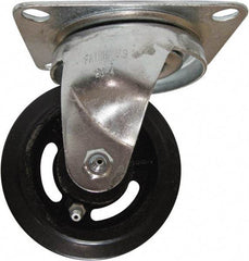 Fairbanks - 4" Diam x 1-1/2" Wide x 5-1/4" OAH Top Plate Mount Swivel Caster - Mold on Rubber, 200 Lb Capacity, Roller Bearing, 4 x 5" Plate - Eagle Tool & Supply