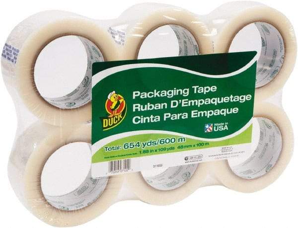 Duck - 1-7/8" x 110 Yd Clear Acrylic Adhesive Packaging Tape - Polypropylene Film Backing, 1.9 mil Thick, 25 Lb Tensile Strength, Series DUC - Eagle Tool & Supply