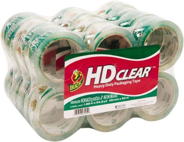 Duck - 1-7/8" x 55 Yd Clear Acrylic Adhesive Packaging Tape - Polypropylene Film Backing, 2.6 mil Thick, 31 Lb Tensile Strength, Series DUC - Eagle Tool & Supply