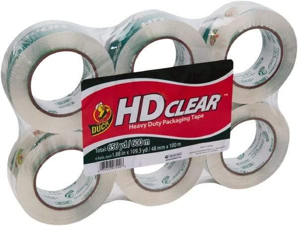 Duck - 1-7/8" x 110 Yd Clear Acrylic Adhesive Packaging Tape - Polypropylene Film Backing, 2.6 mil Thick, 31 Lb Tensile Strength, Series DUC - Eagle Tool & Supply