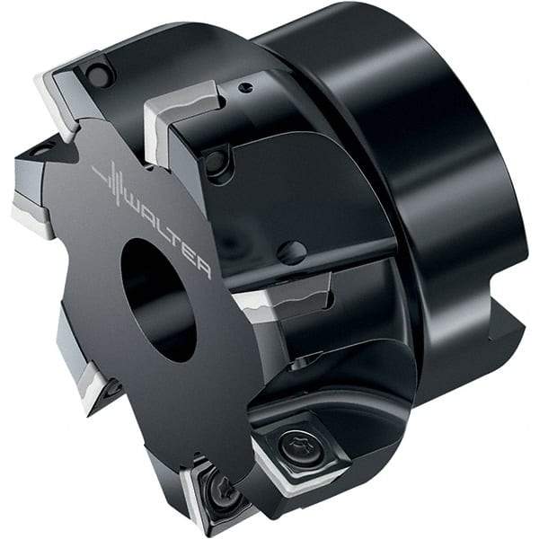 Walter - 6 Inserts, 80.01mm Cut Diam, 27mm Arbor Diam, 8.41mm Max Depth of Cut, Indexable Square-Shoulder Face Mill - 90° Lead Angle, 50.01mm High, SD.W09T3.. Insert Compatibility, Through Coolant, Series M4132 - Eagle Tool & Supply