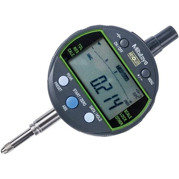 Mitutoyo - 0 to 12.7mm Range, 0.001 & 0.01mm Graduation, Electronic Drop Inidicator - Flat Back, 0.003mm Accuracy, LCD Display, Metric - Eagle Tool & Supply