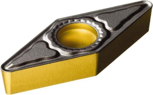 Sandvik Coromant - VCMT221 PM Grade 4325 Carbide Turning Insert - TiCN/AI2O3/TiN Finish, 35° Diamond, 1/4" Inscr Circle, 1/8" Thick, 1/64" Corner Radius - Eagle Tool & Supply