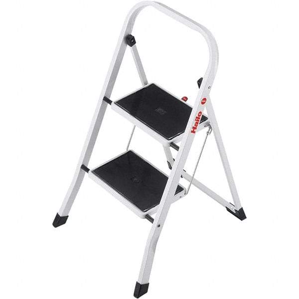 Hailo - 2 Steps, 2' 7" High, EN14183 Rating, Tubular Steel Step Ladder - 330 Lb Capacity, 18-1/2" Base Width - Eagle Tool & Supply