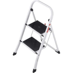 Hailo - 2 Steps, 2' 7" High, EN14183 Rating, Tubular Steel Step Ladder - 330 Lb Capacity, 18-1/2" Base Width - Eagle Tool & Supply