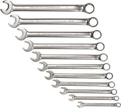 Proto - 11 Piece, 3/8" to 1", 12 Point Combination Wrench Set - Inch Measurement Standard, Full Polish Chrome Finish, Comes in Tool Roll - Eagle Tool & Supply