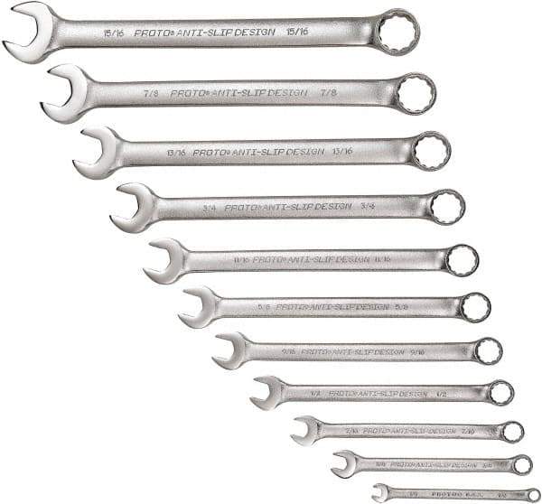 Proto - 11 Piece, 1/4" to 15/16", 12 Point Combination Wrench Set - Inch Measurement Standard, Satin Chrome Finish - Eagle Tool & Supply