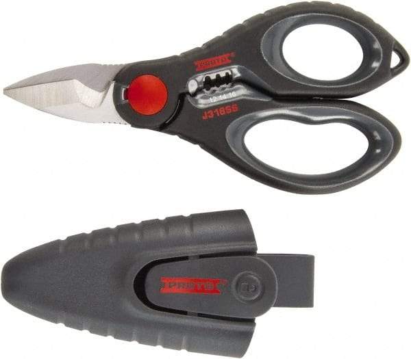 Proto - 2-3/4" LOC, 6-7/64" OAL Stainless Steel Straight Electrician's Scissors - Ambidextrous, Plastic Straight Handle, For Electrical - Eagle Tool & Supply