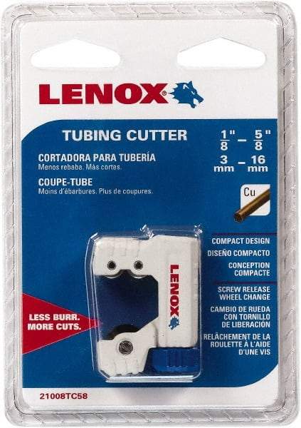 Lenox - 1/8" to 5/8" Pipe Capacity, Tube Cutter - Cuts Copper - Eagle Tool & Supply