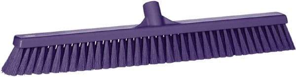 Vikan - 24" Fine Particle Synthetic Push Broom - 2" Bristle Length, Plastic Block, European Threaded Handle Connection - Eagle Tool & Supply