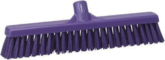 Vikan - 16" Fine Particle Synthetic Push Broom - 2" Bristle Length, Plastic Block, European Threaded Handle Connection - Eagle Tool & Supply