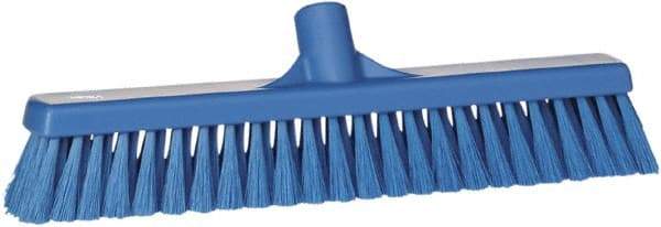 Vikan - 16" Fine Particle Synthetic Push Broom - 2" Bristle Length, Plastic Block, European Threaded Handle Connection - Eagle Tool & Supply