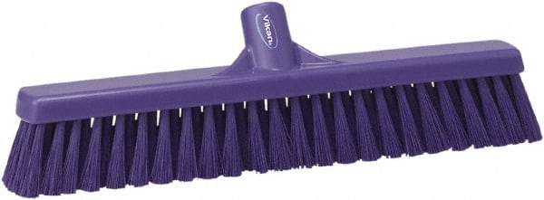 Vikan - 16" Fine Particle Synthetic Push Broom - 2" Bristle Length, Plastic Block, European Threaded Handle Connection - Eagle Tool & Supply