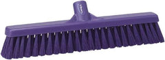 Vikan - 16" Fine Particle Synthetic Push Broom - 2" Bristle Length, Plastic Block, European Threaded Handle Connection - Eagle Tool & Supply