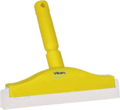 Vikan - 10" Foam Rubber Blade Bench Squeegee - Double Edge, Yellow, Plastic Holder - Eagle Tool & Supply