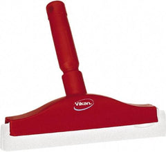 Vikan - 10" Foam Rubber Blade Bench Squeegee - Double Edge, Red, Plastic Holder - Eagle Tool & Supply