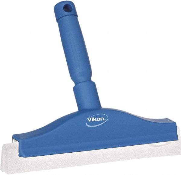 Vikan - 10" Foam Rubber Blade Bench Squeegee - Double Edge, Blue, Plastic Holder - Eagle Tool & Supply