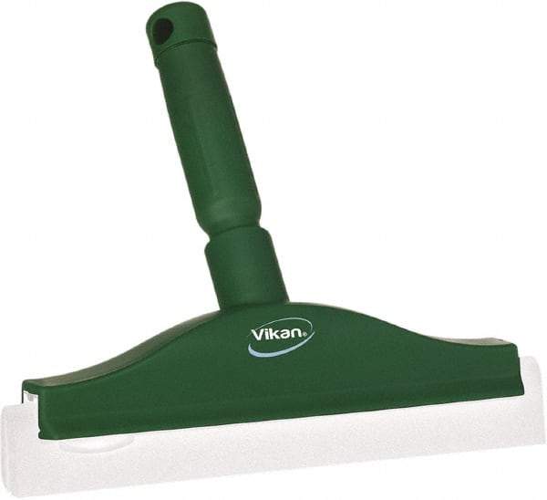 Vikan - 10" Foam Rubber Blade Bench Squeegee - Double Edge, Green, Plastic Holder - Eagle Tool & Supply