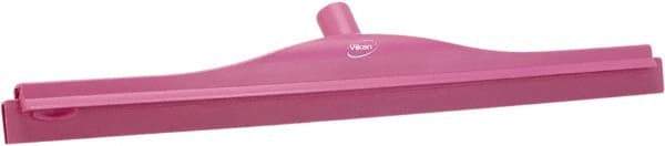 Vikan - 24" Rubber Blade Floor Squeegee - Double Edge, Pink, Plastic Holder - Eagle Tool & Supply