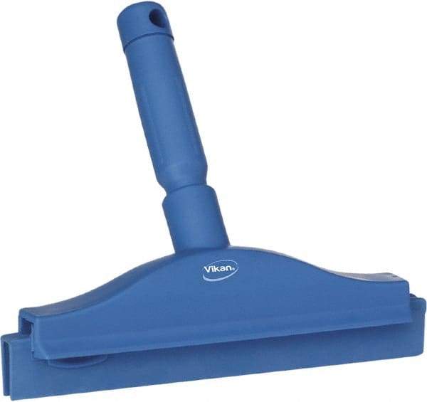 Vikan - 10" Rubber Blade Floor Squeegee - Double Edge, Blue, Plastic Holder - Eagle Tool & Supply