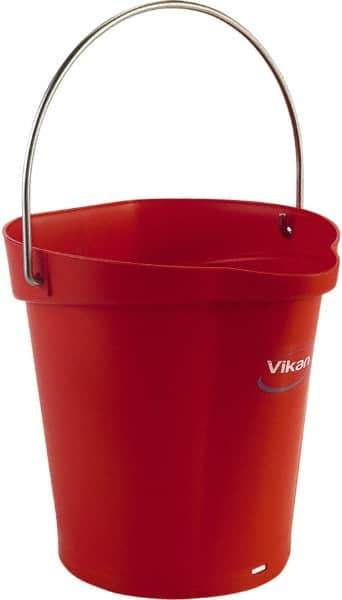 Vikan - 1-1/2 Gal, Polypropylene Round Red Single Pail with Pour Spout - Handle Included - Eagle Tool & Supply