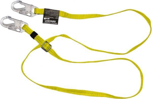 Miller - 6' Long, 310 Lb Capacity, 1 Leg Locking Snap Hook Harness Positioning/Restraint Lanyard - 1-1/2" Diam, Polyester Webbing, Locking Snap Hook Anchorage Connection - Eagle Tool & Supply