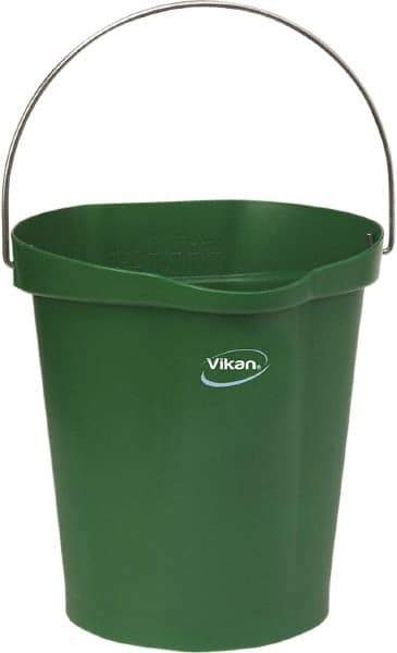 Vikan - 3 Gal, Polypropylene Round Green Single Pail with Pour Spout - Handle Included - Eagle Tool & Supply