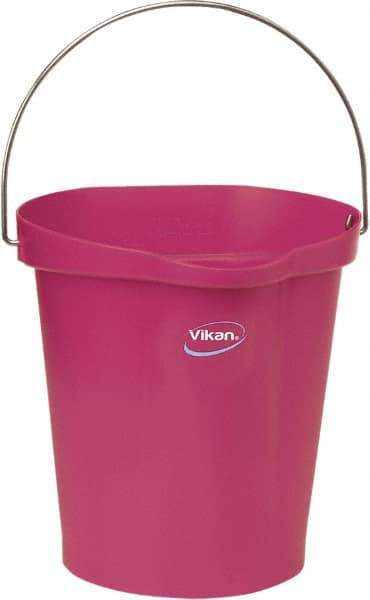 Vikan - 3 Gal, Polypropylene Round Pink Single Pail with Pour Spout - Handle Included - Eagle Tool & Supply