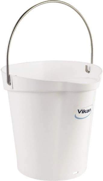 Vikan - 1-1/2 Gal, Polypropylene Round White Single Pail with Pour Spout - Handle Included - Eagle Tool & Supply