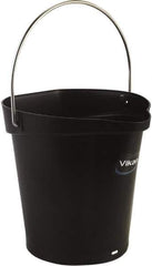 Vikan - 1-1/2 Gal, Polypropylene Round Black Single Pail with Pour Spout - Handle Included - Eagle Tool & Supply