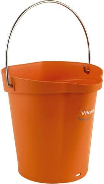 Vikan - 1-1/2 Gal, Polypropylene Round Orange Single Pail with Pour Spout - Handle Included - Eagle Tool & Supply