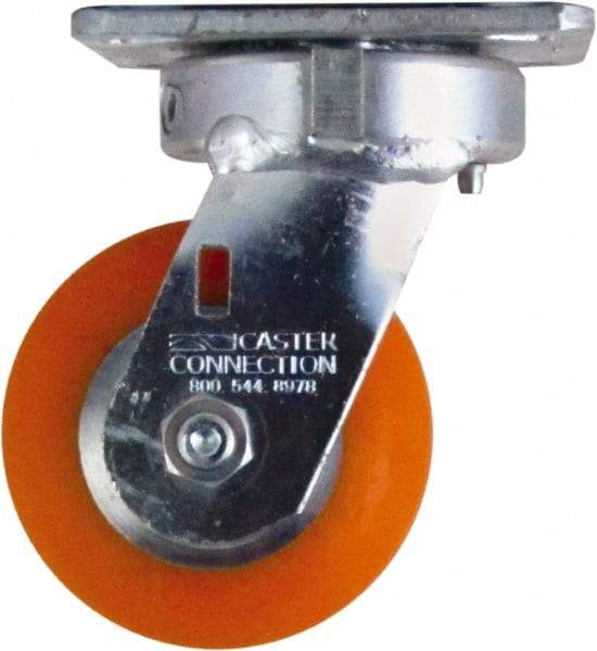 Caster Connection - 4" Diam x 2" Wide x 5-5/8" OAH Top Plate Mount Swivel Caster - Polyurethane on Aluminum, 700 Lb Capacity, Sealed Precision Ball Bearing, 4 x 4-1/2" Plate - Eagle Tool & Supply