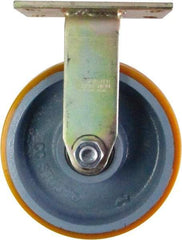 Caster Connection - 8" Diam x 3" Wide x 10-1/8" OAH Top Plate Mount Rigid Caster - Polyurethane on Iron, 2,300 Lb Capacity, Sealed Precision Ball Bearing, 4-1/2 x 6-1/4" Plate - Eagle Tool & Supply