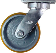 Caster Connection - 8" Diam x 3" Wide x 10-1/8" OAH Top Plate Mount Swivel Caster - Polyurethane on Iron, 2,300 Lb Capacity, Sealed Precision Ball Bearing, 4-1/2 x 6-1/4" Plate - Eagle Tool & Supply