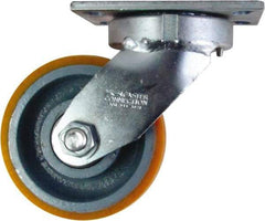 Caster Connection - 6" Diam x 3" Wide x 7-1/2" OAH Top Plate Mount Swivel Caster - Polyurethane on Iron, 2,300 Lb Capacity, Sealed Precision Ball Bearing, 4-1/2 x 6-1/4" Plate - Eagle Tool & Supply