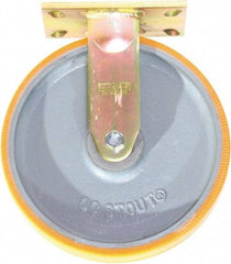 Caster Connection - 10" Diam x 2" Wide x 12" OAH Top Plate Mount Rigid Caster - Polyurethane on Iron, 1,750 Lb Capacity, Sealed Precision Ball Bearing, 4-1/2 x 6-1/4" Plate - Eagle Tool & Supply