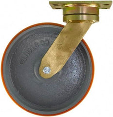 Caster Connection - 10" Diam x 2" Wide x 12" OAH Top Plate Mount Swivel Caster - Polyurethane on Iron, 1,750 Lb Capacity, Sealed Precision Ball Bearing, 4-1/2 x 6-1/4" Plate - Eagle Tool & Supply