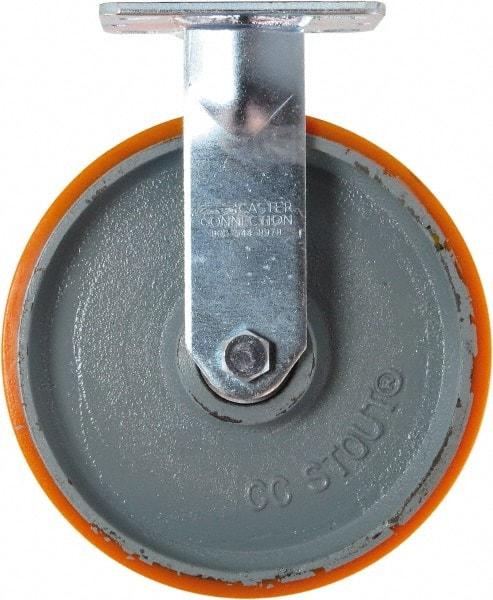 Caster Connection - 8" Diam x 2" Wide x 9-1/2" OAH Top Plate Mount Rigid Caster - Polyurethane on Iron, 1,500 Lb Capacity, Sealed Precision Ball Bearing, 4 x 4-1/2" Plate - Eagle Tool & Supply