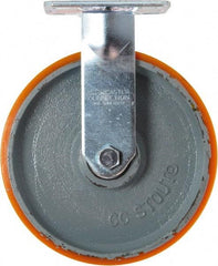 Caster Connection - 8" Diam x 2" Wide x 9-1/2" OAH Top Plate Mount Rigid Caster - Polyurethane on Iron, 1,500 Lb Capacity, Sealed Precision Ball Bearing, 4 x 4-1/2" Plate - Eagle Tool & Supply