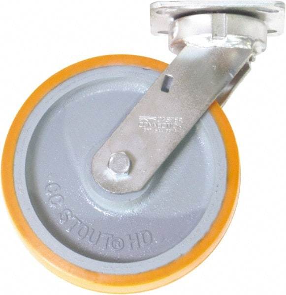 Caster Connection - 8" Diam x 2" Wide x 9-1/2" OAH Top Plate Mount Swivel Caster - Polyurethane on Iron, 1,500 Lb Capacity, Sealed Precision Ball Bearing, 4 x 4-1/2" Plate - Eagle Tool & Supply