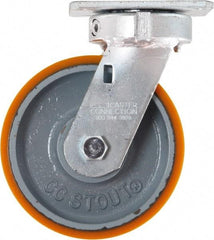 Caster Connection - 6" Diam x 2" Wide x 7-1/2" OAH Top Plate Mount Swivel Caster - Polyurethane on Iron, 1,250 Lb Capacity, Sealed Precision Ball Bearing, 4 x 4-1/2" Plate - Eagle Tool & Supply
