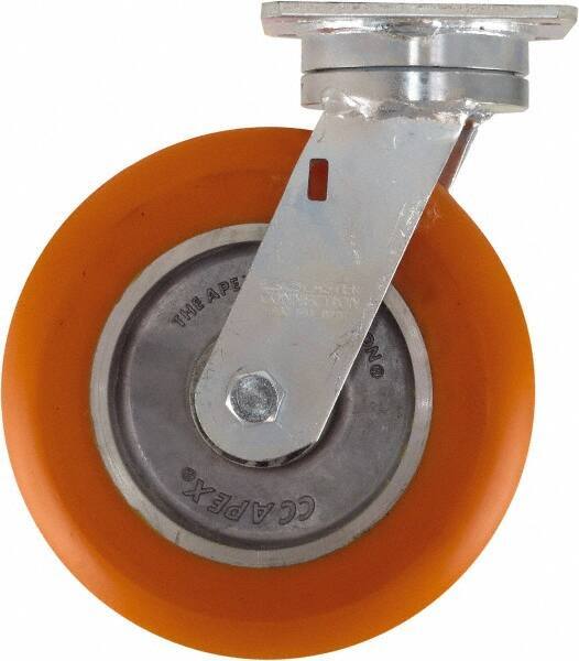 Caster Connection - 8" Diam x 2" Wide x 9-1/2" OAH Top Plate Mount Swivel Caster - Polyurethane on Aluminum, 1,200 Lb Capacity, Sealed Precision Ball Bearing, 4 x 4-1/2" Plate - Eagle Tool & Supply