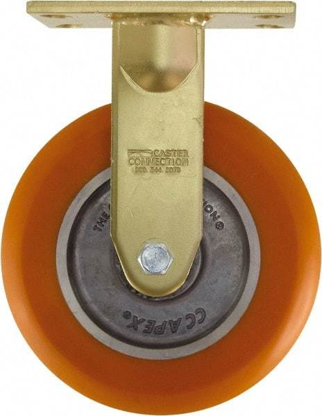 Caster Connection - 8" Diam x 2" Wide x 10-1/8" OAH Top Plate Mount Rigid Caster - Polyurethane on Aluminum, 1,200 Lb Capacity, Sealed Precision Ball Bearing, 4-1/2 x 6-1/4" Plate - Eagle Tool & Supply
