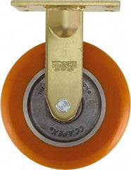 Caster Connection - 8" Diam x 2" Wide x 10-1/8" OAH Top Plate Mount Rigid Caster - Polyurethane on Aluminum, 1,200 Lb Capacity, Sealed Precision Ball Bearing, 4-1/2 x 6-1/4" Plate - Eagle Tool & Supply