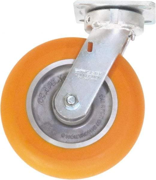 Caster Connection - 8" Diam x 2" Wide x 9-1/2" OAH Top Plate Mount Swivel Caster - Polyurethane on Aluminum, 1,200 Lb Capacity, Sealed Precision Ball Bearing, 4 x 4-1/2" Plate - Eagle Tool & Supply