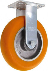 Caster Connection - 8" Diam x 2" Wide x 9-1/2" OAH Top Plate Mount Rigid Caster - Polyurethane on Aluminum, 1,200 Lb Capacity, Sealed Precision Ball Bearing, 4 x 4-1/2" Plate - Eagle Tool & Supply