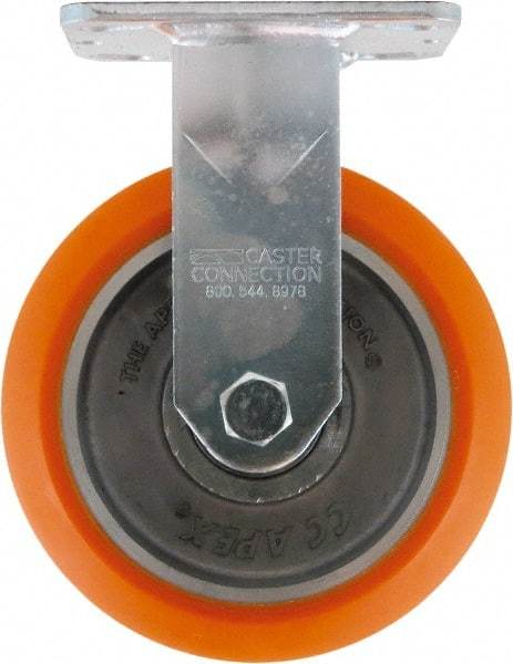 Caster Connection - 6" Diam x 2" Wide x 7-1/2" OAH Top Plate Mount Rigid Caster - Polyurethane on Aluminum, 1,000 Lb Capacity, Sealed Precision Ball Bearing, 4 x 4-1/2" Plate - Eagle Tool & Supply