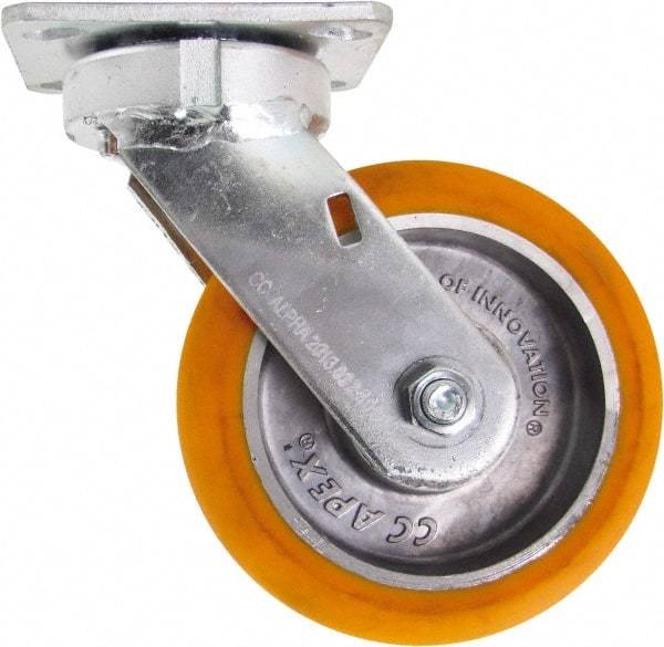 Caster Connection - 6" Diam x 2" Wide x 7-1/2" OAH Top Plate Mount Swivel Caster - Polyurethane on Aluminum, 1,000 Lb Capacity, Sealed Precision Ball Bearing, 4 x 4-1/2" Plate - Eagle Tool & Supply