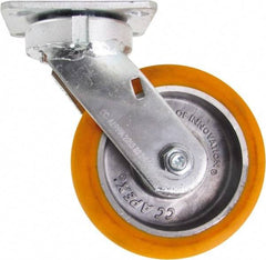 Caster Connection - 6" Diam x 2" Wide x 7-1/2" OAH Top Plate Mount Swivel Caster - Polyurethane on Aluminum, 1,000 Lb Capacity, Sealed Precision Ball Bearing, 4 x 4-1/2" Plate - Eagle Tool & Supply